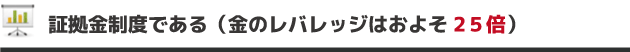 証拠金制度である（金のレバレッジはおよそ４０倍）