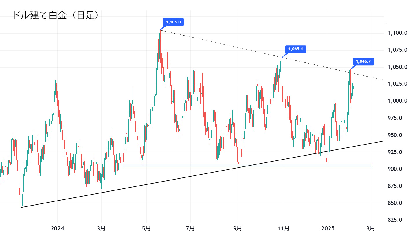 ドル建て白金（日足）