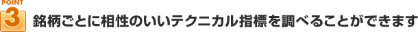 ポイント３：銘柄ごとに相性のいいテクニカル指標を調べることができます